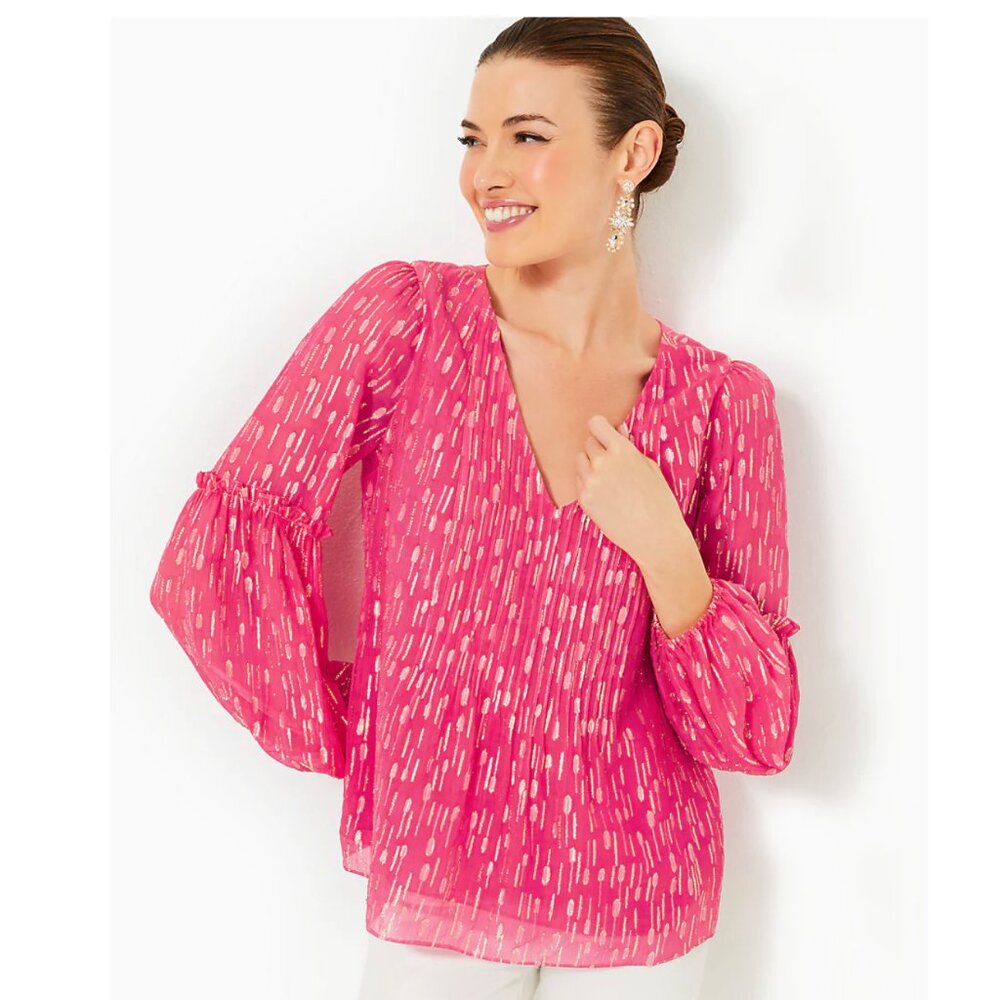 NWT Lilly Pulitzer Cleme Long Sleeve Top Passion Fruit Pink Size 8 - Picture 5 of 11